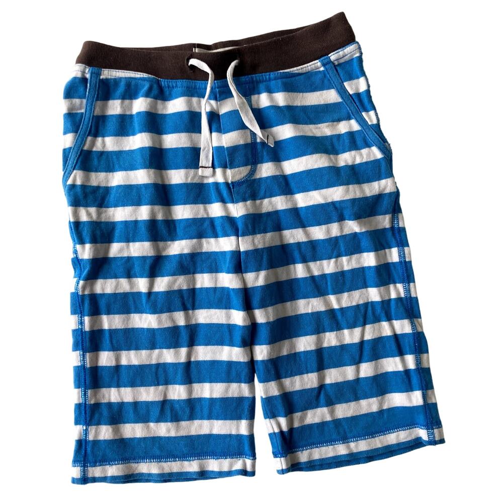 Mini Boden Striped Cotton Jersey Baggies Shorts - Blue White Brown - 6Y